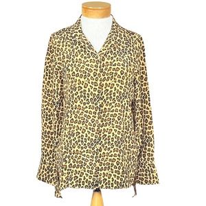 Tyler boe  Women’s Silk Leopard Print Blouse With Hidden Button Placket Small